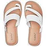 Luoika Women's Wide Width Flat Sandals, Flip Flop Slides Sandal Casual Strapy Sandal Slip on Summer Beach Shoes for Women.