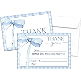 Blue Bow Thank You Cards, Bowknot Thank You Notes For Birthday Party Baby Shower, Greeting Cards For Kids, 20 Pack Fill In Blank Thank You Cards With Envelopes, 18