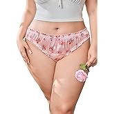 SHENHE Women's Plus Size Satin Panty Floral Print Ruched Back Mid Rise Frilly Underwear Brief