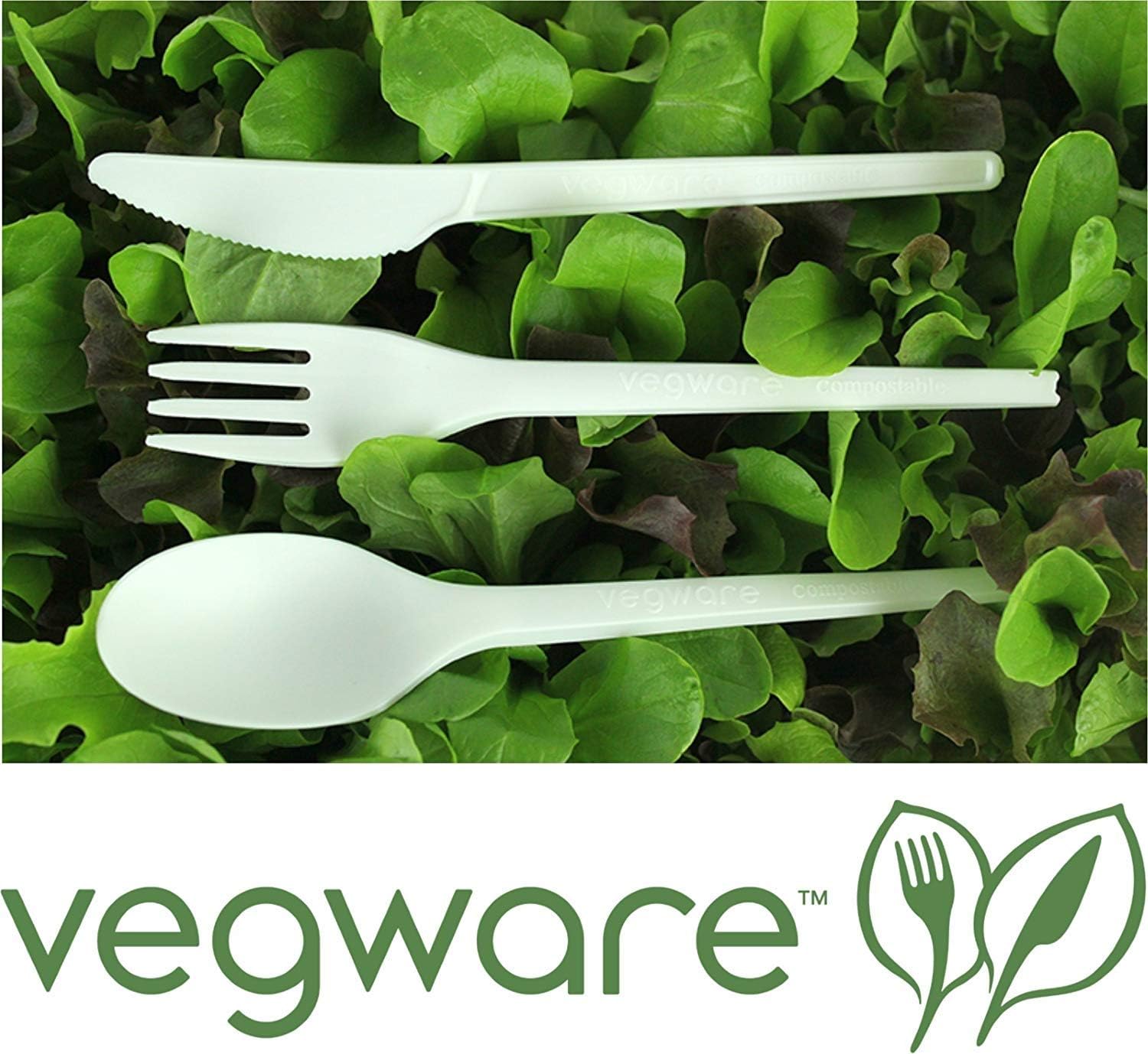 Vegware Compostable Disposable Cutlery Set Knife Fork Spoon - White 50 Sets