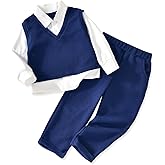 HIHA Toddler Boys Fake Two-Piece Waffle Tops Pant Set Fall Winter Clothes 2-7 Years