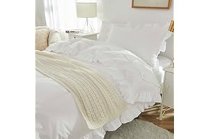 Brandream Kid's Duvet Cover Twin/Twin XL Size,100% Organic Cotton 2pcs Girl Bedding Duvet Cover Set, Ruffled Fringe Solid Color Soft Breathable with Zipper Closure & Corner Ties(White)