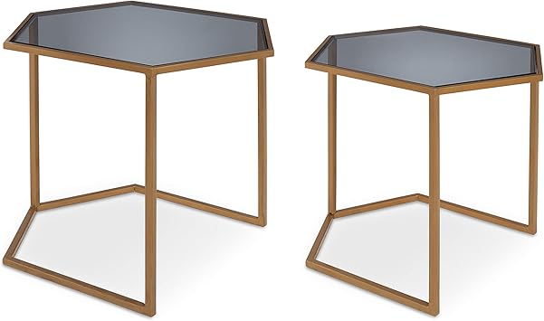 Amazon Com Kate And Laurel Travena 2 Piece Hexagon Side Table Set With Gold Metal Base And Tempered Black Glass Top Furniture Decor