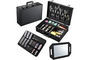 Yueieoun Barber Accessory Case with Mirror, Profesional Barbers Briefcase Tool Case, Barber Cases for Clippers and Supplies, Hair Scissors Trimmer Organizer, Salon Grooming Hard Travel Suitcase