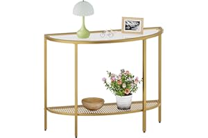 SAYGOER Glass Half Moon Console Table 2 Tier Narrow Entryway Table with Gold Metal Frames, Modern Couch Table Small Entry Way Tables, Easy Assembly, Clear Glass Gold Frames