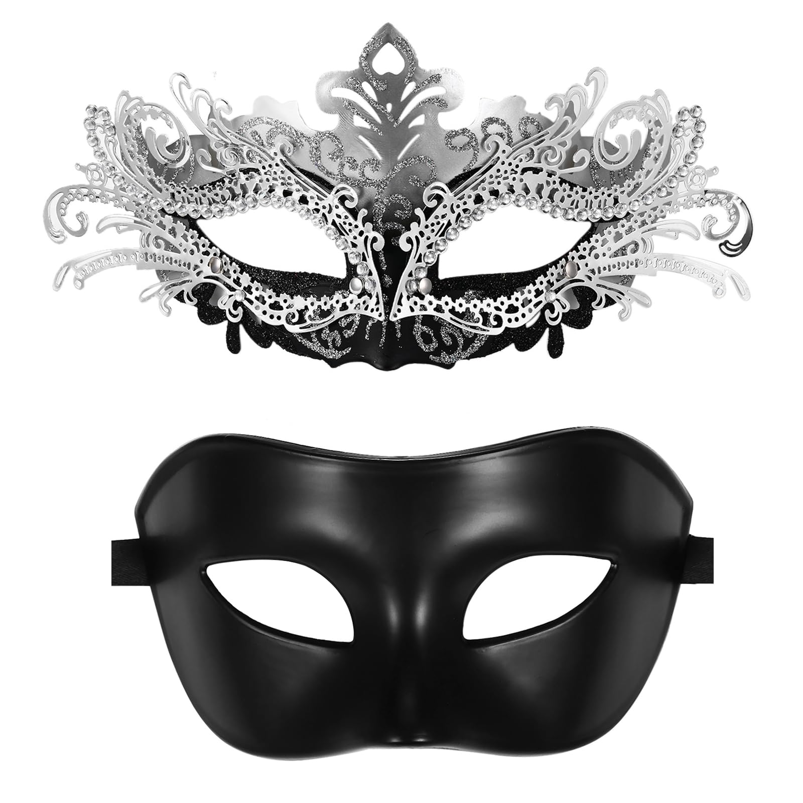 Oidea Masquerade Mask for Couples: Shiny Rhinestones Filigree Metal Venetian Mardi Gras Mask for Women Men Party Prom Ball Masks, Silver