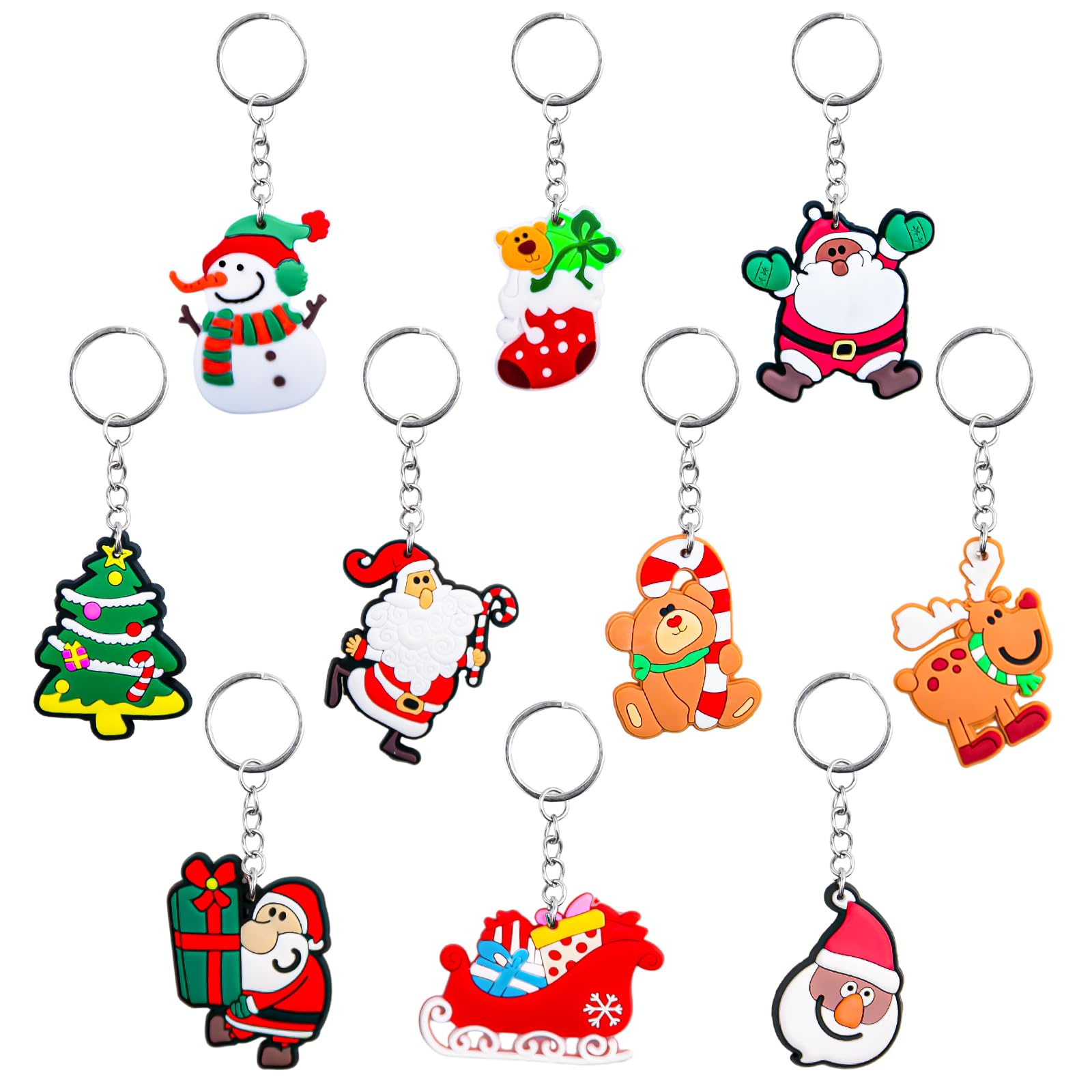 Christmas Keyring Cartoon Keychain Pendant Santa Elk Snowman Christmas Tree Keychains Key Chain Decor Keyrings Rings Kids Xmas Party Favors Gifts Bag Fillers Supplies Christmas Stocking Fillers Gifts