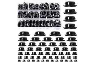Swpeet 140Pcs Black Rubber Grommet Assortment Kit, 8 Sizes Eyelet Ring Gasket, Single Sided Round Firewall Hole Plugs Approx 
