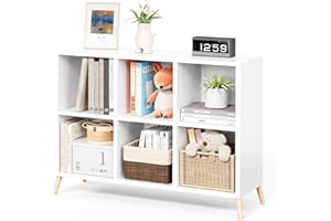 KitMent 6-Cube Bookcase to Storage, Bookshelf with 4 Wooden Legs, Home Storage Cabinet Cube Shelf, Book Shelf Wooden Shelf fo