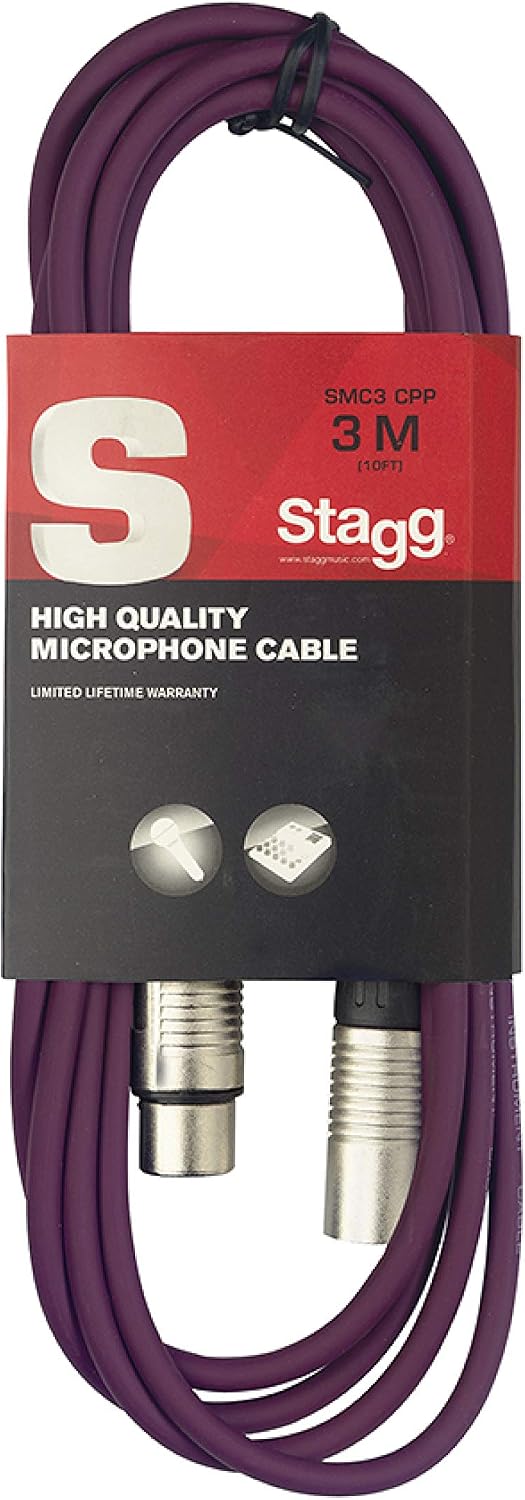 Stagg SMC3 CPP 3 m XLR to XLR Microphone Cable - Purple, 3m
