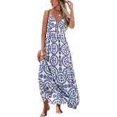 CUPSHE Women's Maxi Dress Floral Print Twisted V Neck Sleeveless Long Dress Summer Casual Dress