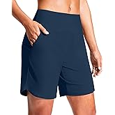 G Gradual Women's 7" Quick Dry Swim Board Shorts Swimming Bottoms High Waisted Beach Shorts for Women with Liner Pockets