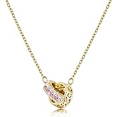 Linawe Moissanite Crystal Imitation Diamond Necklace for Women Trendy, Birthstone Rhinestone Dainty Jewelry, Circle Pendant Stainless Steel Chain Necklaces, Gold, Rose Gold and Silver Tones