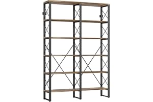 IRONCK Industrial Bookshelf Double Wide 6-Tier, Open Large Bookcase, Wood and Metal Bookshelves for Home Office, Easy Assembly