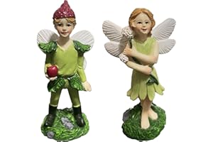 JIUMO Fairy Garden Fairies Outdoor Miniature Garden Fairy Set of 2 Boy Fairies Figurines Small Little Tiny Miniature Forest Fairies Ornaments Fairy Garden Accessories