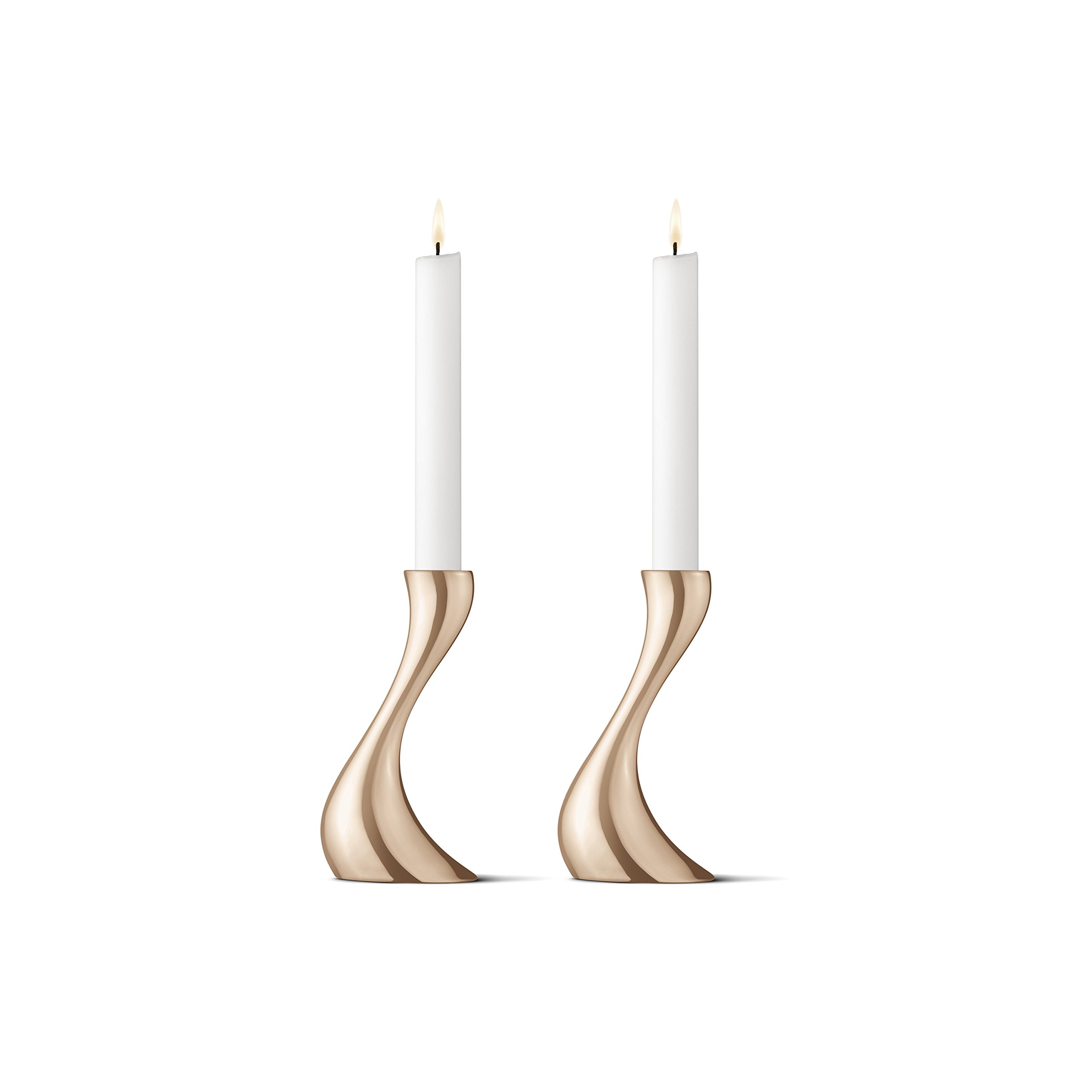 Georg Jensen Cobra Small Candleholder Set, Rose Gold Plated Stainless Steel