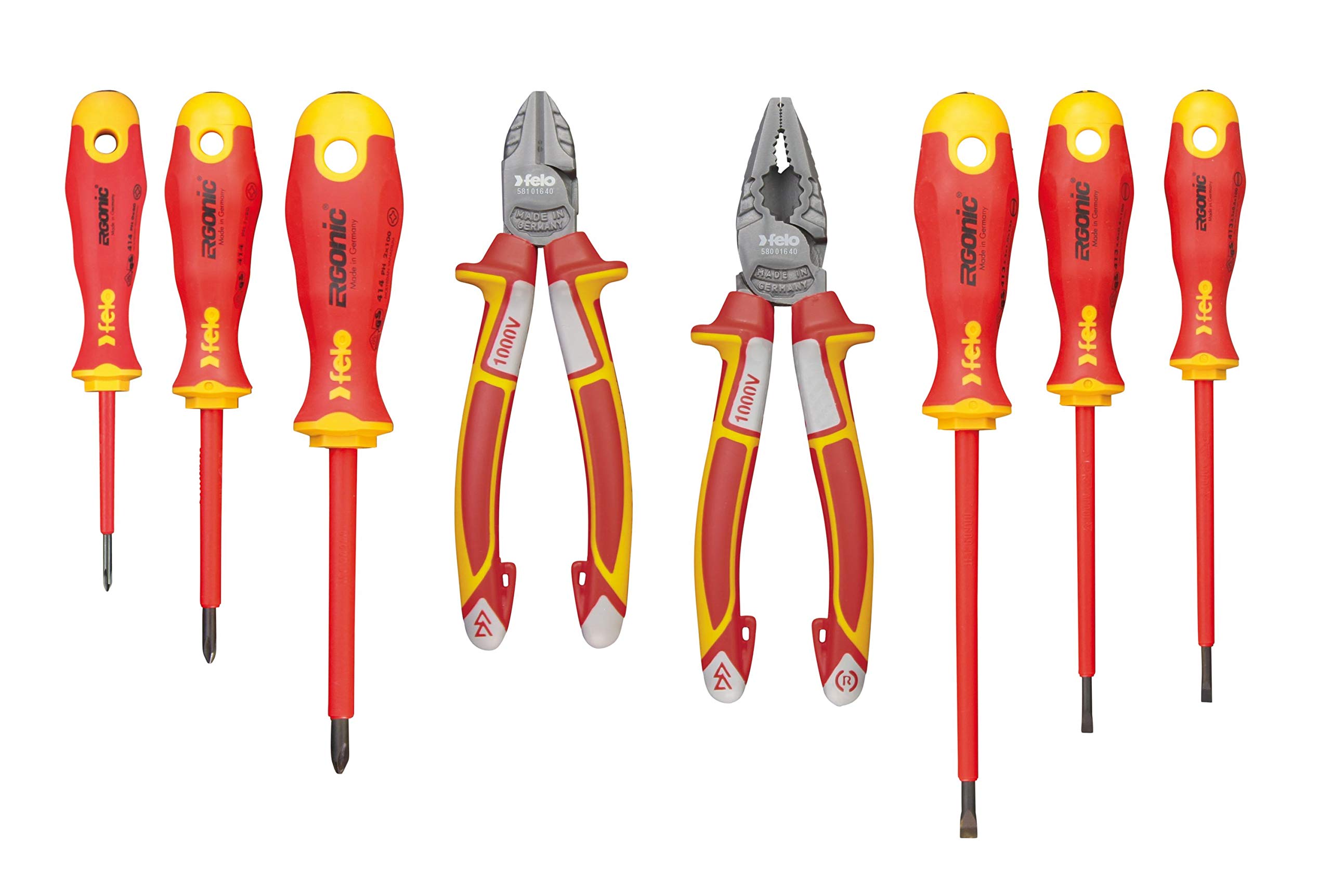 Felo Professional Electricians XL Tool Set Ergonic VDE Screwdriver Set 8 Pieces Combination Pliers Side Cutters