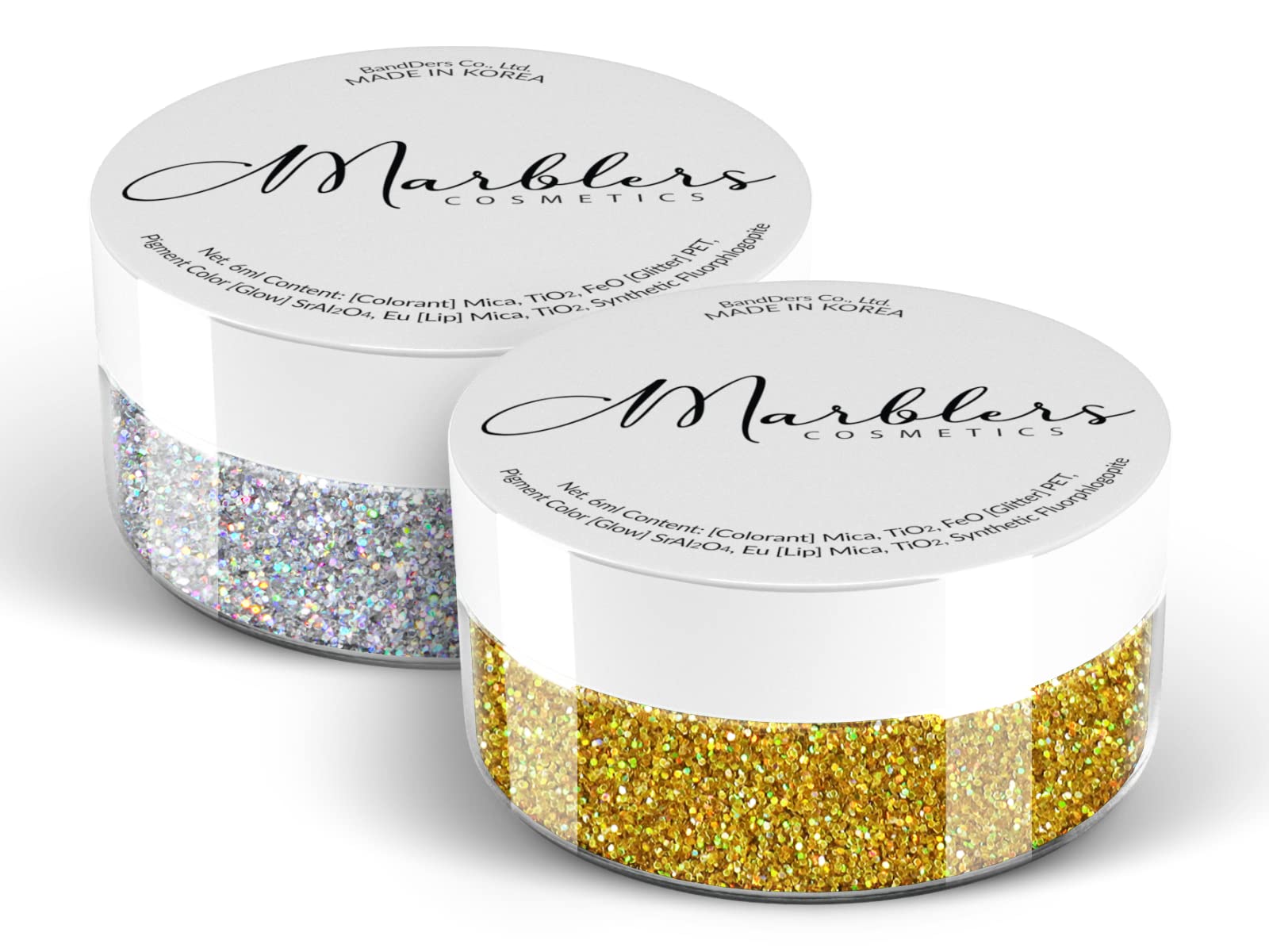 MARBLERS Cosmetic Grade Fine Glitter Duo [Holo Silver & Holo 24K Gold] 0.36oz (10g) | Non-Toxic | Vegan | Cruelty-Free | Eyeshadow, Nail Polish, Nail Art | Festival, Rave Party & Makeup | Body & Face — image 1