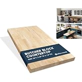 AllForWood 36''L x 25''W x 1.5''Th Hevea Solid Wood Butcher Block Countertop, Butcher Block Table Top for DIY Washer Dryer/Island/Kitchen Countertop (Unfinished)