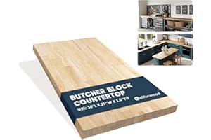 AllForWood 36''L x 25''W x 1.5''Th Hevea Solid Wood Butcher Block Countertop, Butcher Block Table Top for DIY Washer Dryer/Island/Kitchen Countertop (Unfinished)