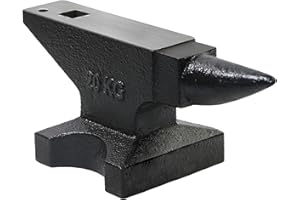 Easmvetaln Cast Steel Anvil, 44 Lbs(20kg) Single Horn, High Hardness Round Horn Anvil Blacksmith with Large Countertop and Stable Base, Metalsmith Tool for Bending and Shaping, Black