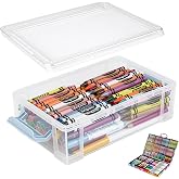WGDJEMAX Crayon Storage Organizer Compatible with Crayola | Large Clear Pencil Box with Lid, Stackable Case, Durable Plastic Art Supply Organizer for Pens,Teacher Supplies and Crafts