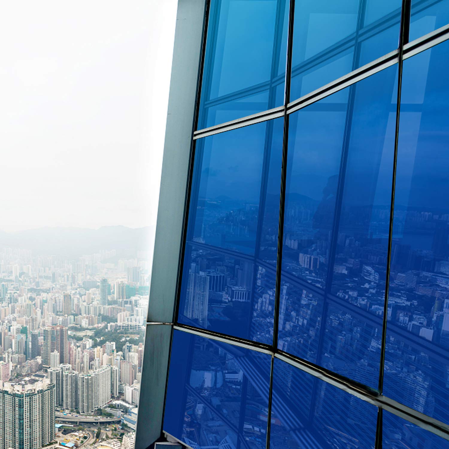 FENTIS Reflective Window Film Blue One Way Blue Mirror Glass Film Heat Control Anti UV Window Silver Tint Sun Block Window Sticker Solar Control Insulation Mirrored Roll for Home and Office 60x200cm