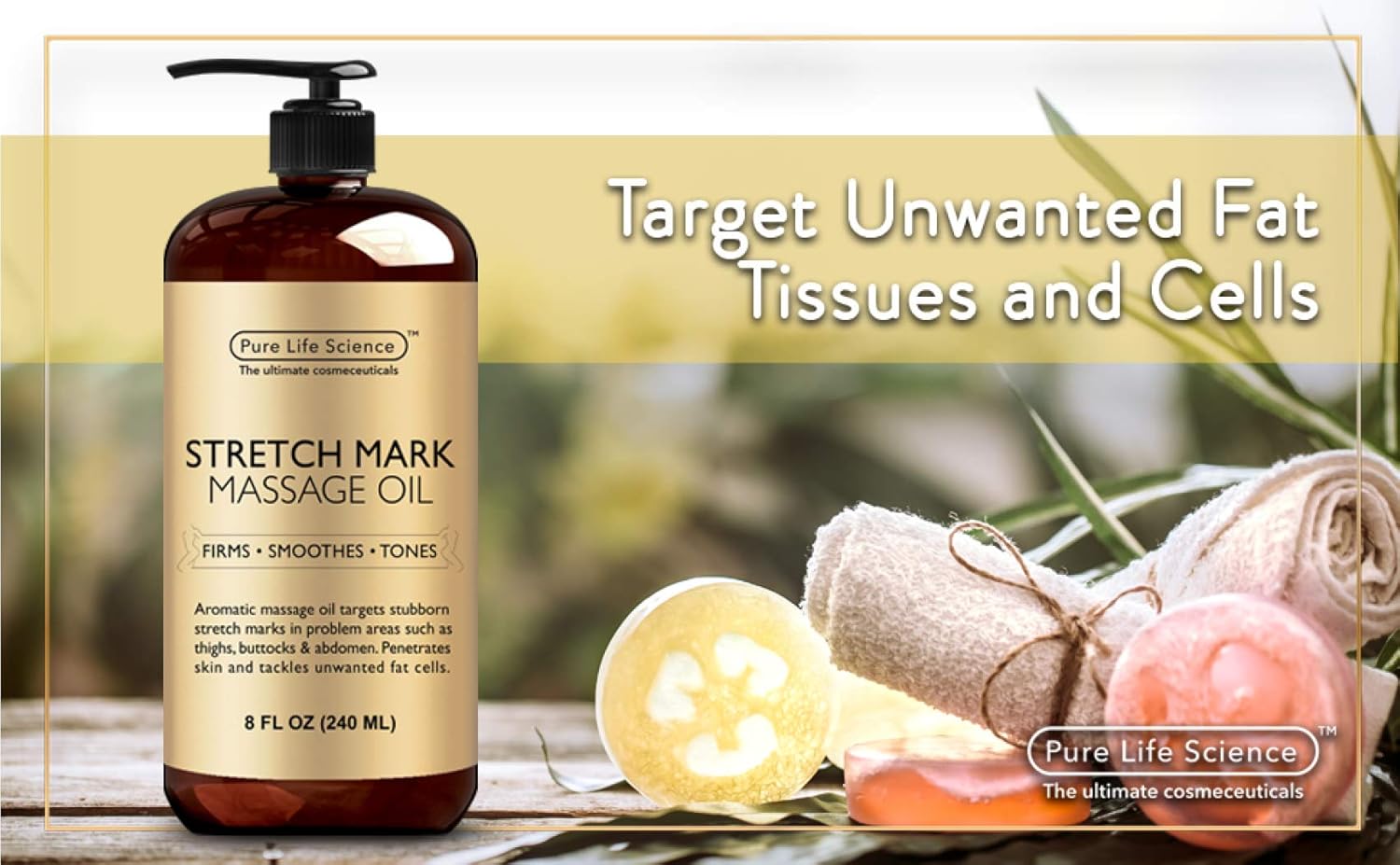 Pure Life Science Stretch Mark Oil - All Natural Ingredients - Stretch Mark & Scar Therapy For Pregnancy & Uneven Skin Tone, Penetrates 6X Deeper Than Stretch Mark Cream, Non-Greasy Formula - 8 OZ: Health & Personal Care