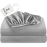 Biloban Twin XL Fitted Sheet 2 Pack, Twin Extra Long Fitted Sheets Only with Deep Pocket up to 14", Bottom Sheet, Shrinkage & Stain Resistant Bed Sheets, Grey