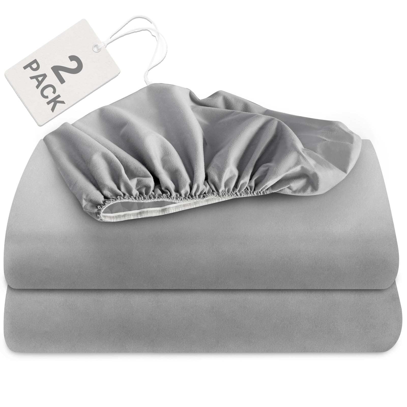 Photo 1 of Biloban Twin Fitted Sheet 2 Pack, Twin Bedding Fitted Sheets Only with Deep Pocket up to 14", Bottom Sheet, Shrinkage & Stain Resistant Bed Sheets, Wrinkle Free & Easy Care, Grey