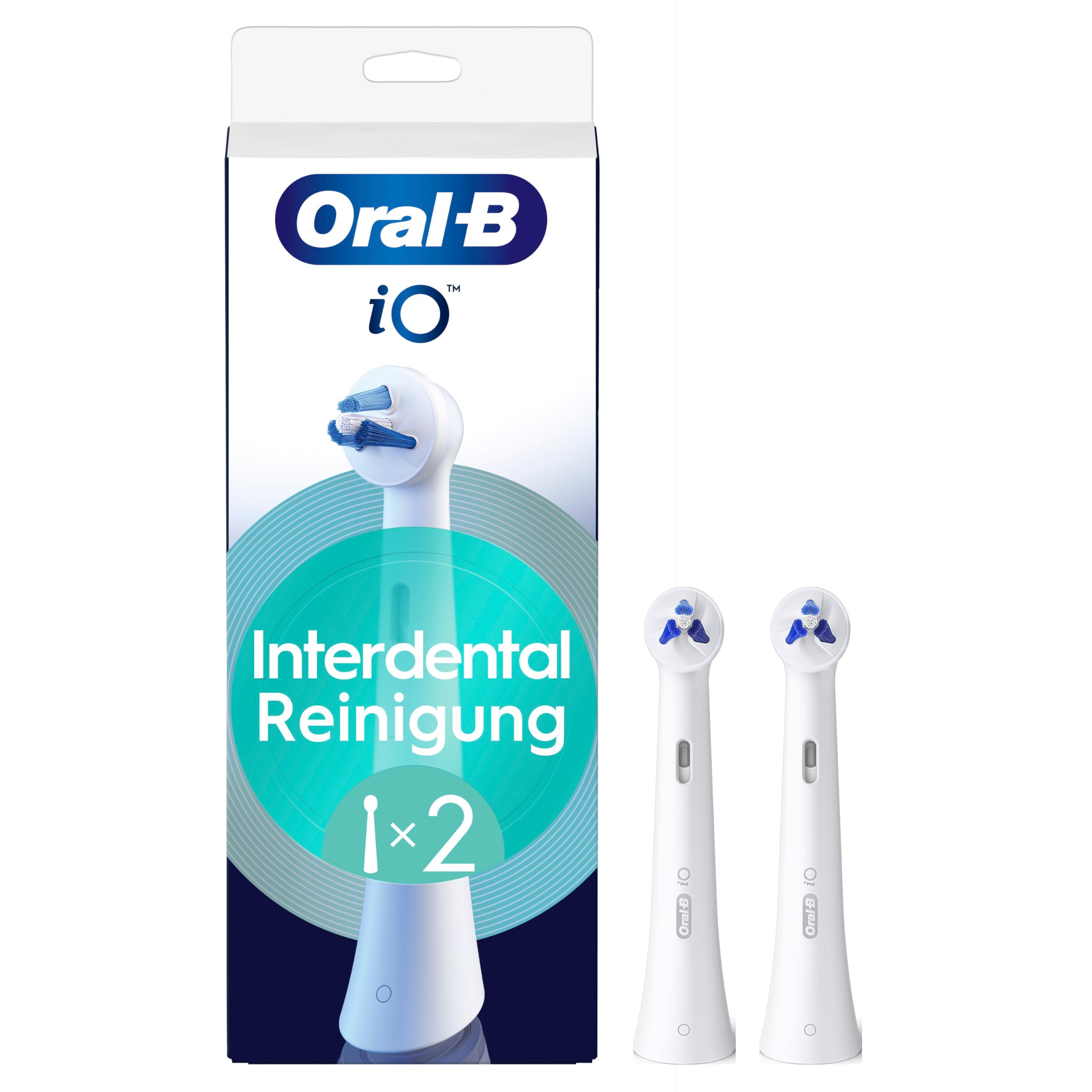 Oral-B iO Interdental Reinigung – ORIGINAL Aufsteckbürsten für Elektrische Oral-B iO Zahnbürsten – Zahnbürstenaufsatz, geeignet für Zahnspangen, Implantate und Zahnfehlstellungen – Weiß, 2 Stück