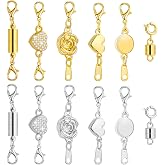 Paxcoo 12Pcs Magnetic Necklace Clasps and Closures, Locking Magnetic Jewelry Clasps, Magnetic Necklace Extender, Necklace Clasp Helper for Necklaces, Bracelets and Jewelry