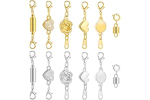Paxcoo 12Pcs Magnetic Necklace Clasps and Closures, Locking Magnetic Jewelry Clasps, Magnetic Necklace Extender, Necklace Clasp Helper for Necklaces, Bracelets and Jewelry