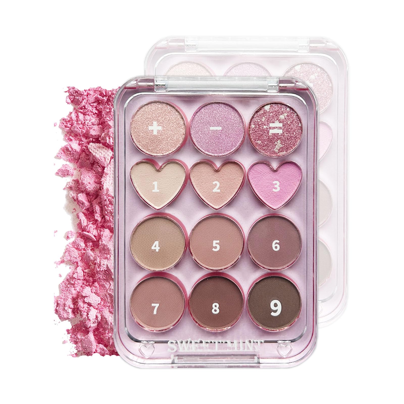 Pink Eyeshadow Palette Make-Up Palettes, Brown Matte Shimmer Eye Shadow for Women, Glitter Eyeshadows 12 Colour Multi-purpose, Natural Waterproof Long Lasting Highly Pigmented