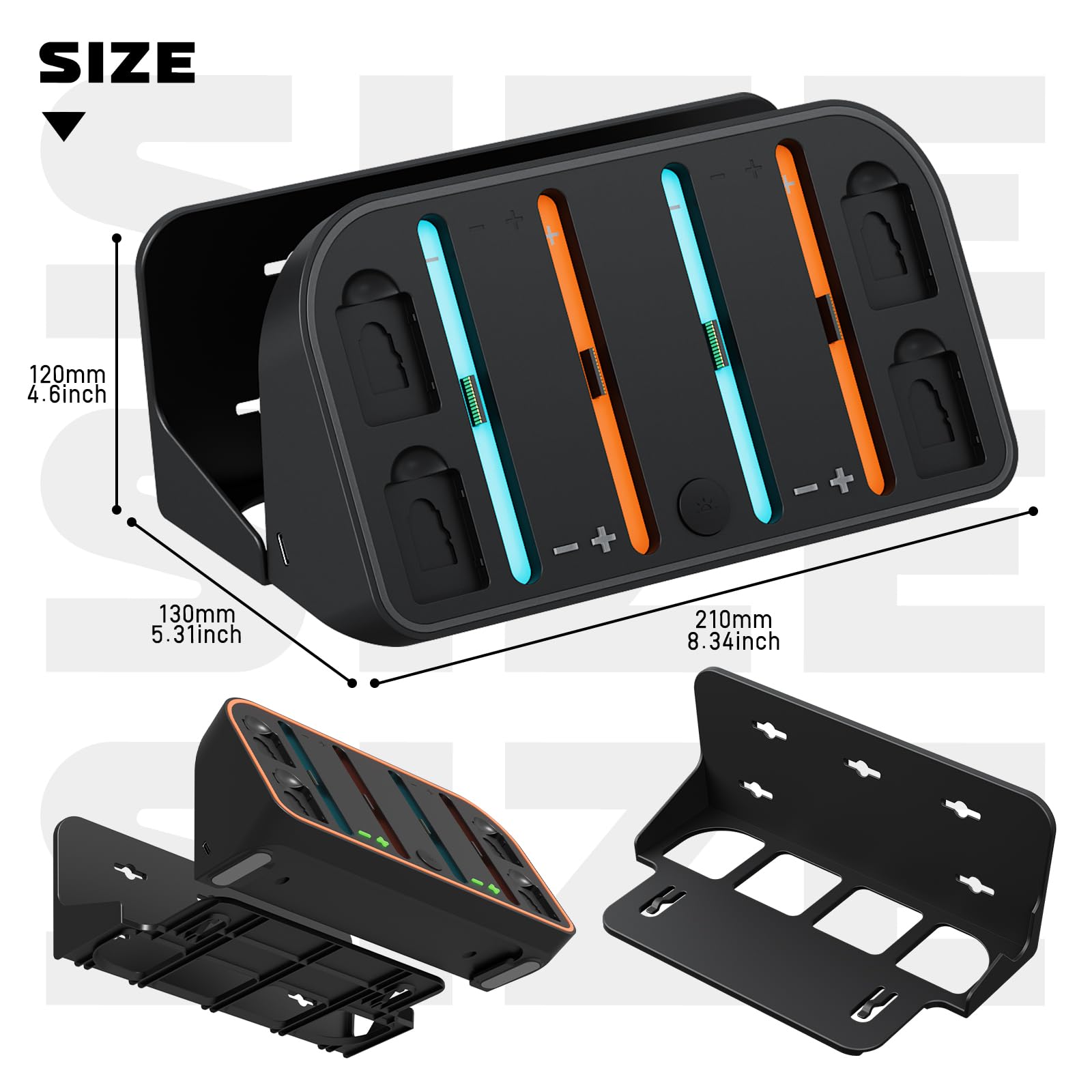 Hosanwell Switch 2 Wall Mount, RGB Light Wall Mount for Switch 2, 4 Joy-Cons Charging, 4 Game Slots,Black [nintendo_switch_2]