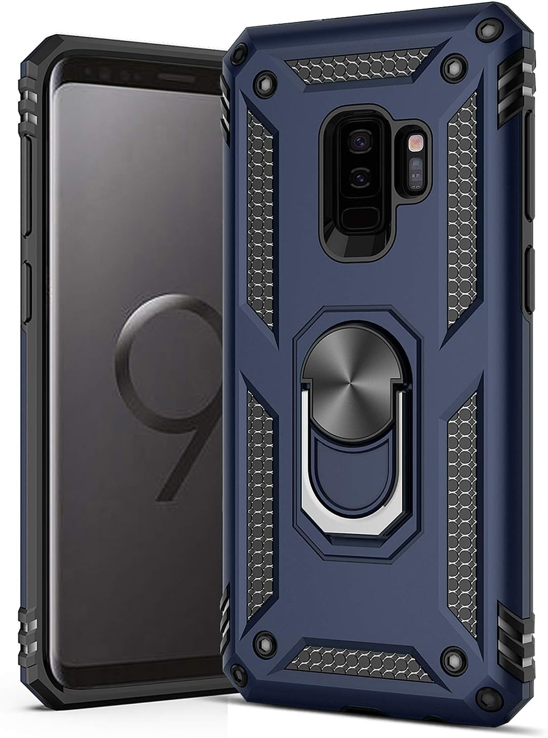 GREATRULY Ring Kickstand Phone Case for Samsung Galaxy S9 Plus,Heavy Duty Dual Layer Drop Protection Case for Galaxy S9+,Hard Shell + Soft TPU + Ring Stand Fits Magnetic Car Mount,Blue