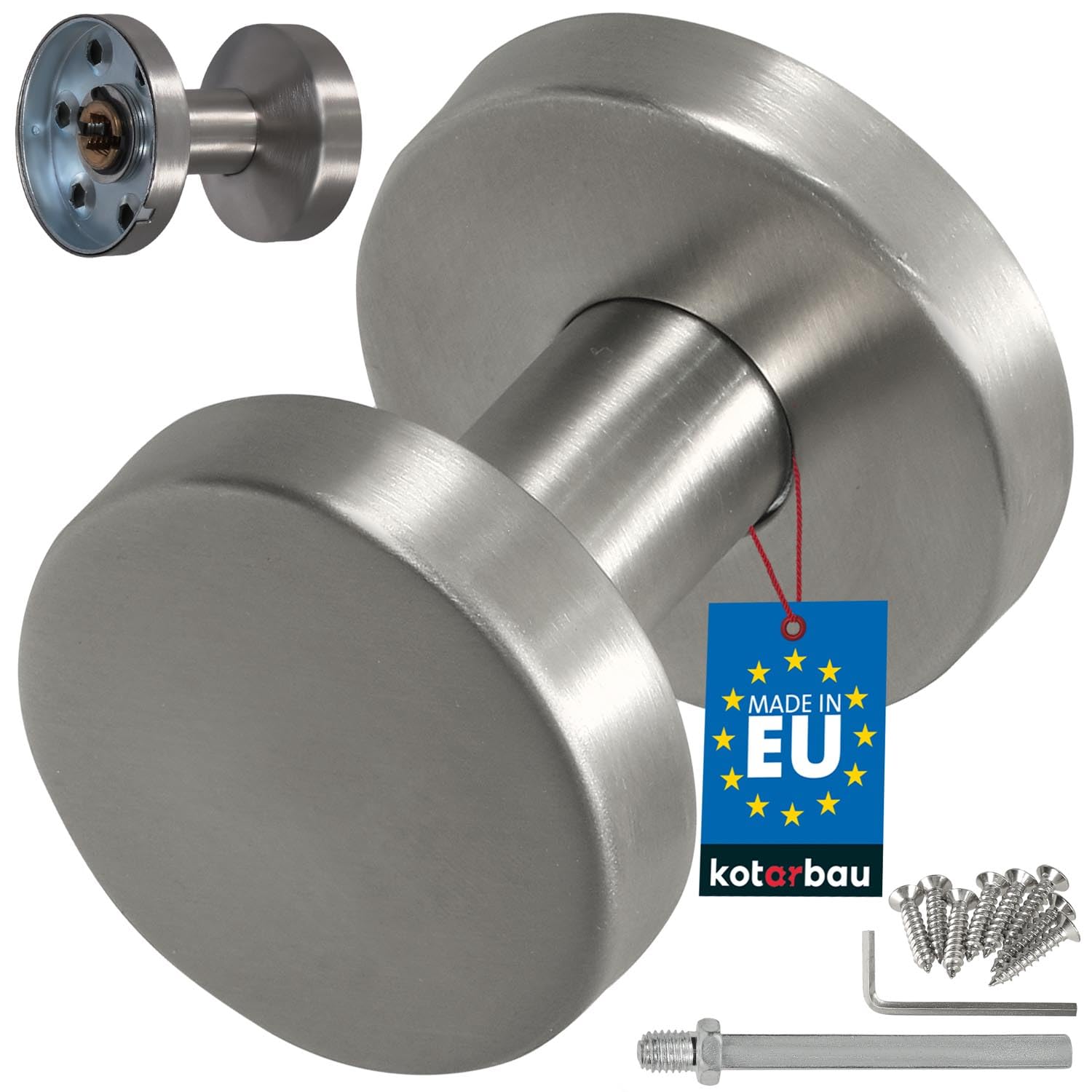 KOTARBAU® Door Knob for Interior Door - Stainless Steel - Ø 50 mm (2 Inches) - Silver - Non Rotating Fixed - Round - Handles Internal