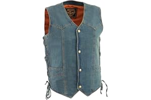 Milwaukee Leather DM1315 Men's Black Classic Denim Western Style Cowboy Biker Vest with Adjustable Side Laces - Medium