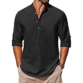 COOFANDY Men's Casual Henley Shirts Long Sleeve Band Collar Lightweight Beach Shirts Summer T-Shirts
