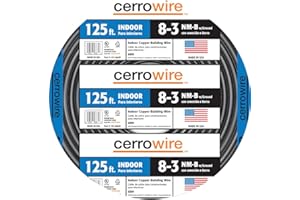 Cerrowire 147-4003D 125-Feet 8/3 NM-B Stranded with Ground Wire, Black