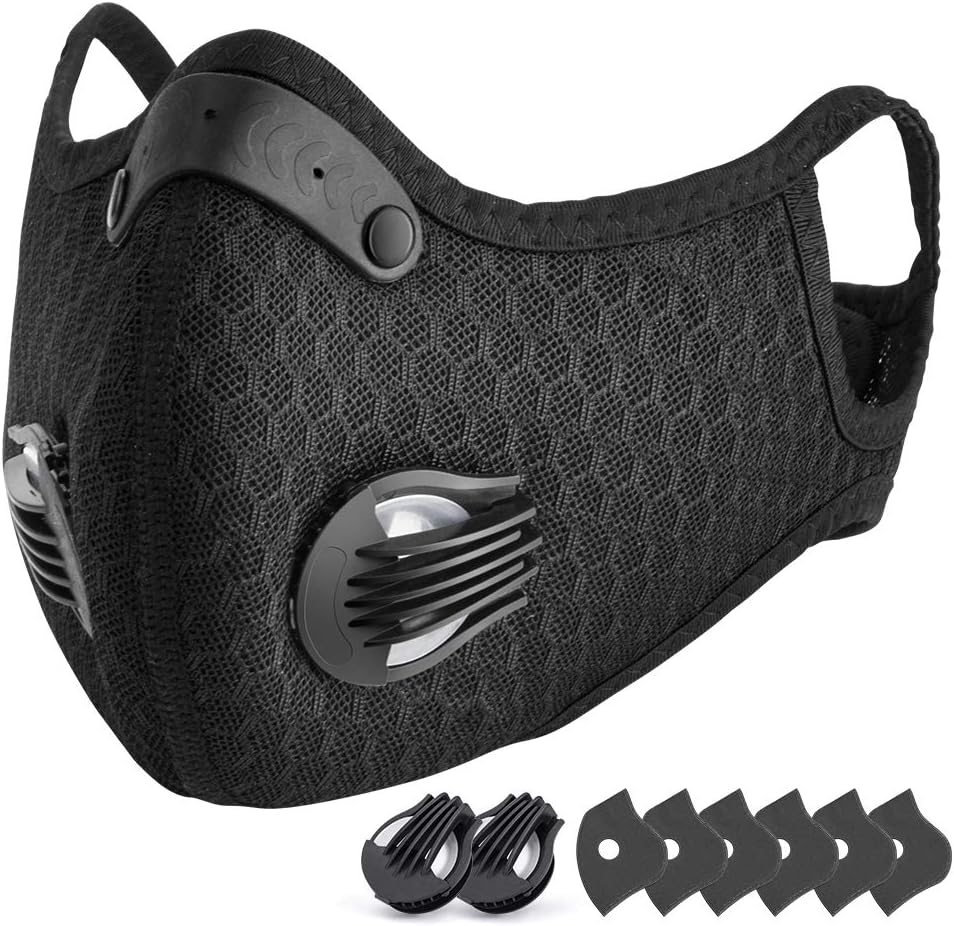 Anti Pollution Mask Activated Carbon Dustproof Mask with 6 Extra Carbon N95 Filters 2 Valves For Soldering Working With Enamels Filing Sanding Pollen Allergy Woodworking Mowing Running Cycling
