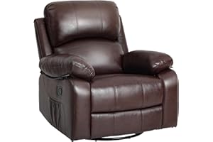 YITAHOME Oversized Rocker Recliner Chair with Heat and Massage, Lazy Boy Recliner with Overstuffed Armrest, Rocking Function and Side Pocket, Faux Leather Manual Reclining Chair for Living Room,Brown
