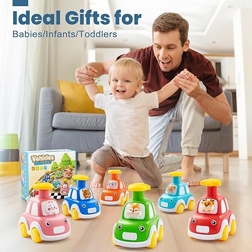 Jyusmile Press and Go Car Toddlers Toys for 1-2 Year Old Boy,