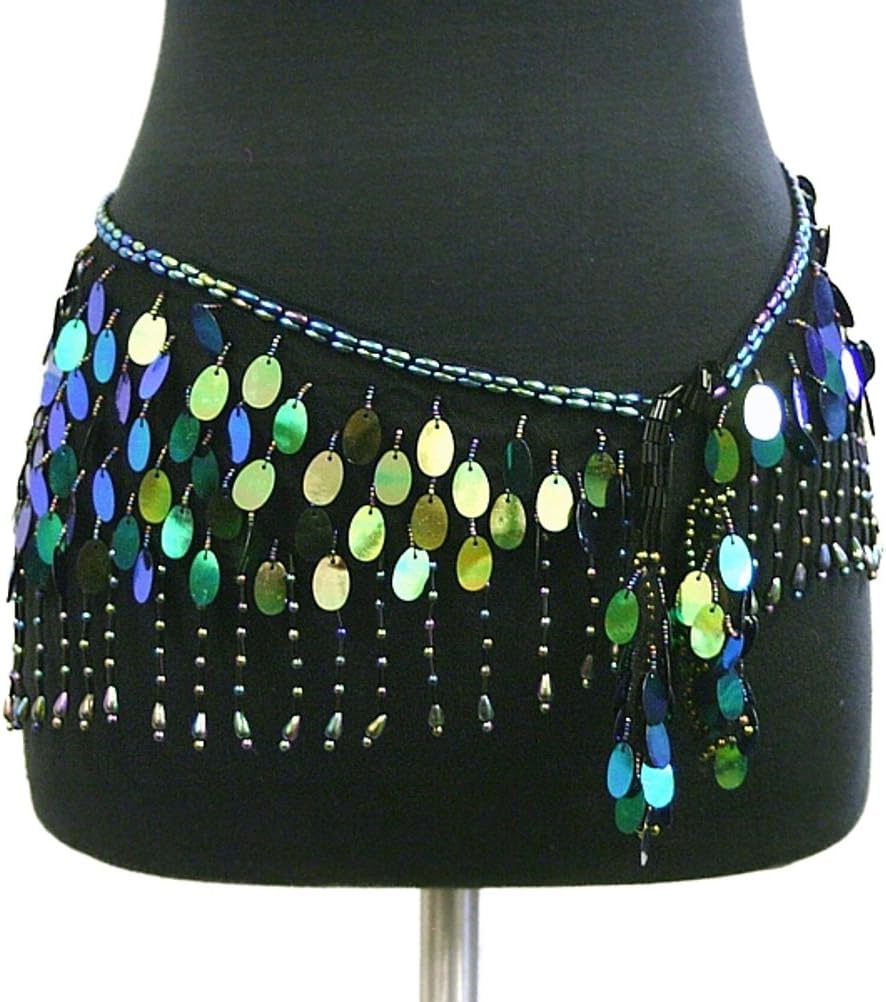 Belly Dance Lace Shiny Sequin Hip Scarf Belt Wrap - Black/Multi