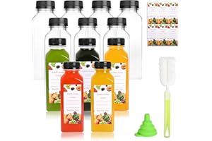 BENESTANTI 12 Pcs Plastic Juice Bottles with Caps, 12oz Reusable Juice Containers with Tamper Proof Lids, Clear Juice Bottles for Juicing, Milk, Smoothie, Drinking, and Other Beverages