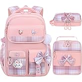 NSEQB Girls Backpack,Kids School Backpack With Lunch Box Pencil Case Set,Cute Childrens Schoolbag For Girls