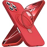 SKYLMW Designed for iPhone 16 Pro Case with Magnetic Invisible Stand Compatible with Mag-Safe Military Drop Tested Shockproof Silicone Phone Cases for Women Men 6.3'', Red