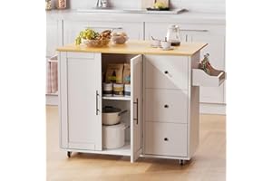 GRUSIGN Kitchen Island with Storage, Rolling Cart with 3 Drawers, White, 39.37" L x 20.05" W