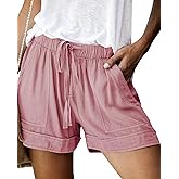 NILOINE Womens Elastic Waist Drawstring Shorts Summer Lightweight Beach Shorts Comfy Casual Short Pants with Pockets