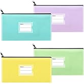 Sinzip 4 Pack Bank Deposit Money Bag, Heavy Duty Leatherette Security Zipper Wallet with Clear Window, Coin Bag, Cash Bag, Tool Pouch, Assorted Colors (4 Pack Mix-Color03)